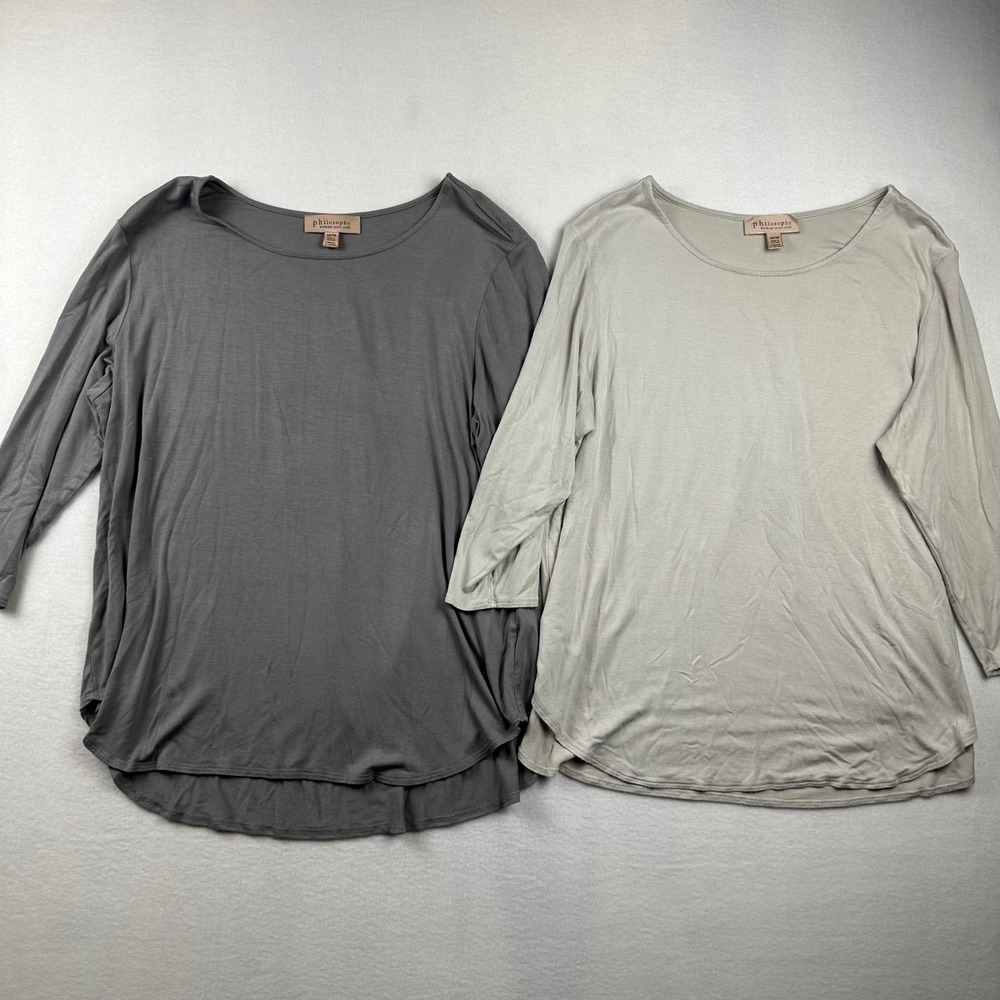 Philosophy Woman Top Women 1X Grey Beige 3/4 Sleeve Scoop Neck Lot Casual Basic